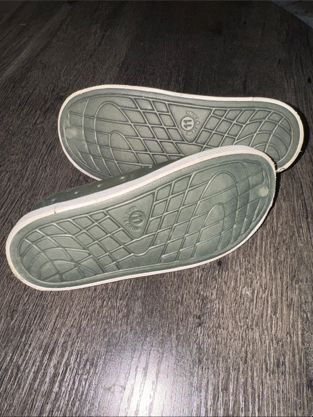 Old Navy Olive Green Slip-On Perforated Kids Sneakers with White Toe Caps